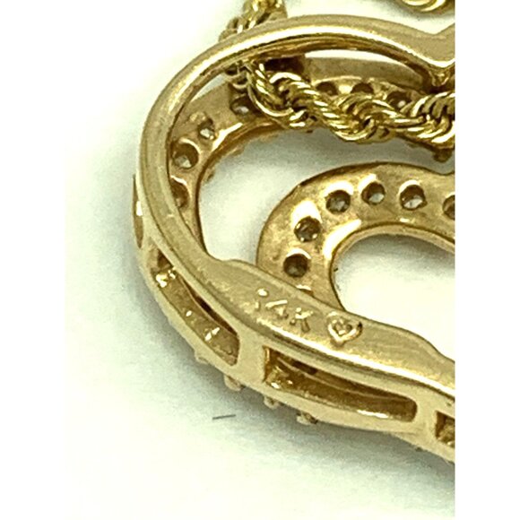 Heart Shape Pendant 0.20ctw Diamond 14k Yellow Gold Women's Rope Necklace 18'' - Picture 9 of 13